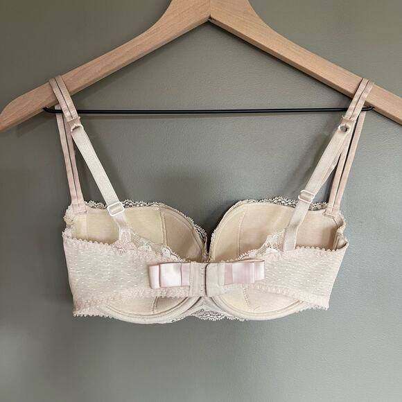 Maison Lejaby Lace Underwired‎ Lightly Padded Balconette Bra Cream Size US 30E - Picture 11 of 16